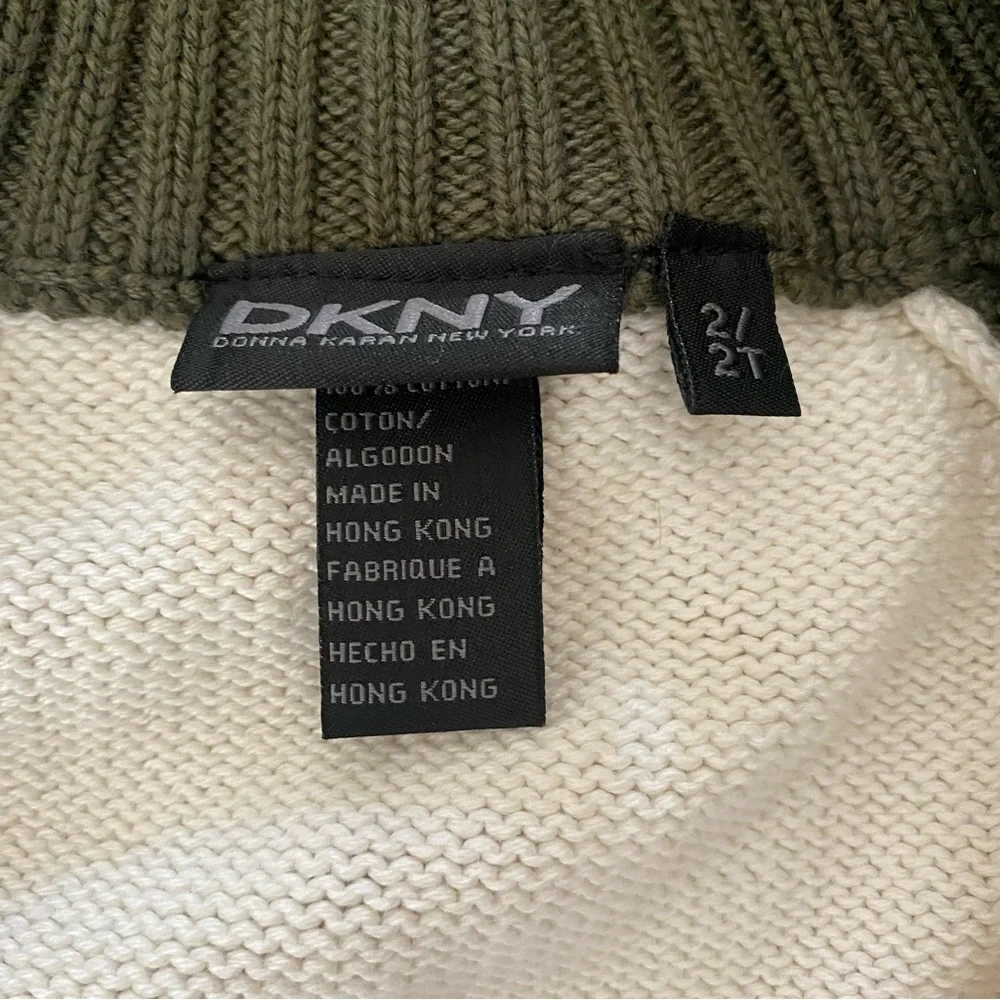 DKNY Full Zip Cotton Sweater Cardigan Off White and Olive Kids size 2T